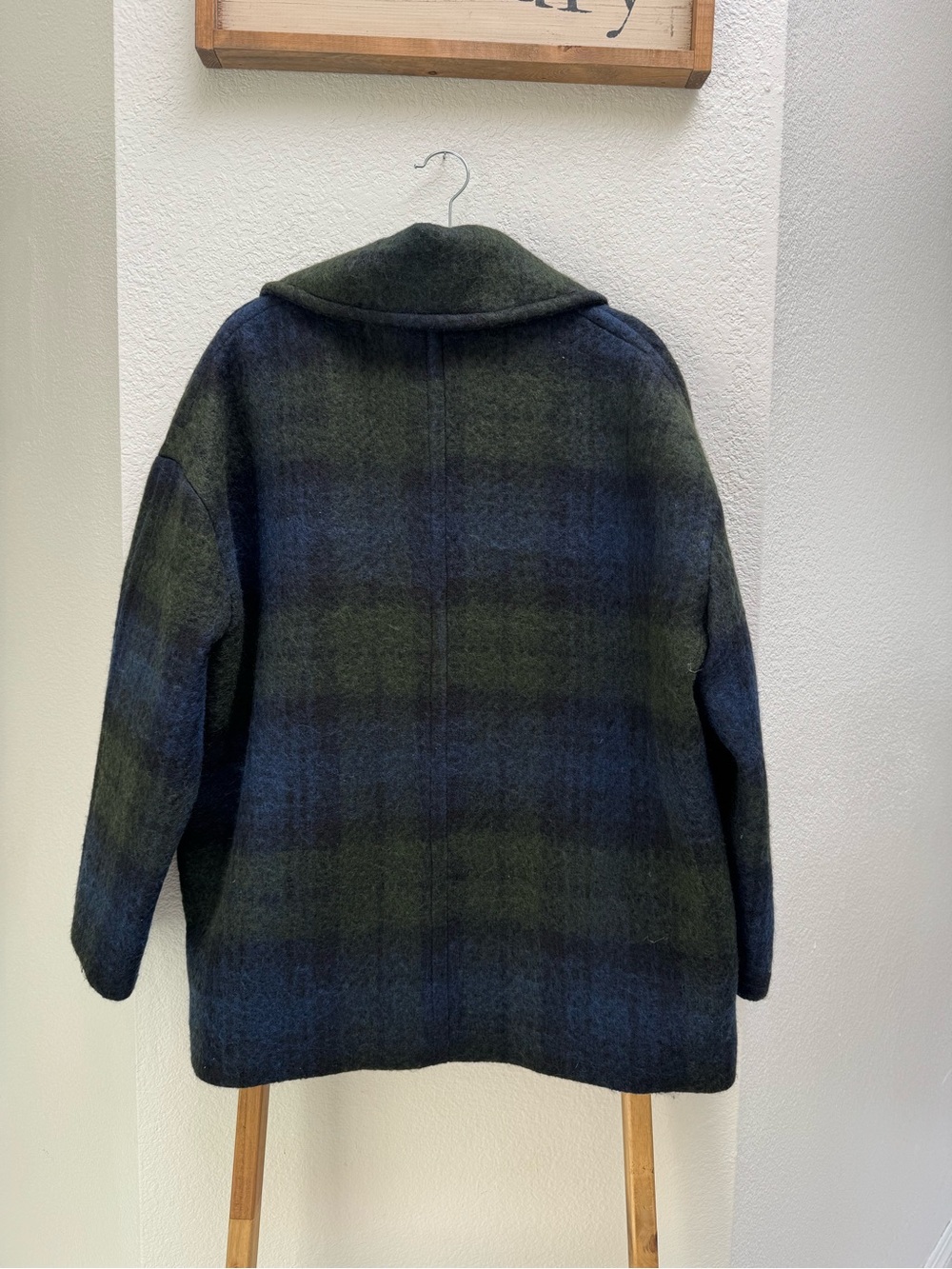 NWT Mango Plaid Wool Blend Button-Up Coat in Navy and Olive- Abrigo Scottish - Picture 13 of 14